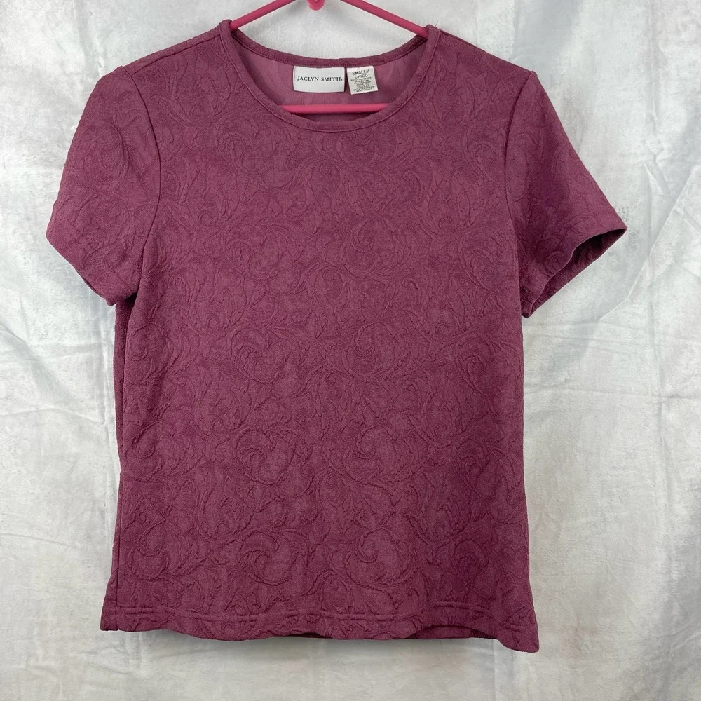 Jaclyn Smith Rose Pink Leafy Paisley Textured Tops Shirt Size S - Picture 1 of 6
